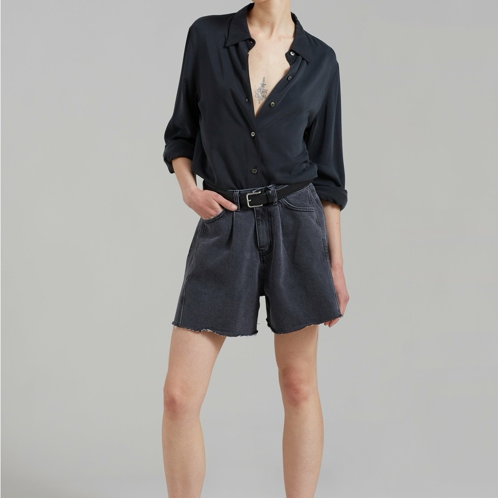 The Frankie Shop Dark Gray Washed Black Howell A-Line Jean Denim Shorts